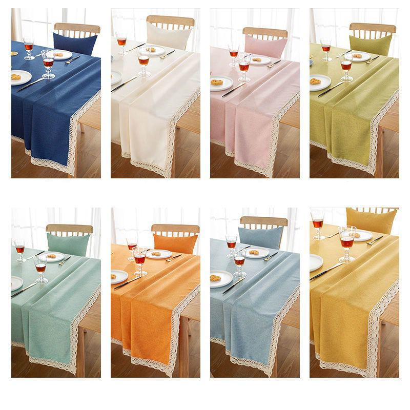 Solid Tablecloth With Lace Cotton Linen Waterproof Oilproof Rectangle Table Cloth Wedding Dining Tea Table Decoration Cover