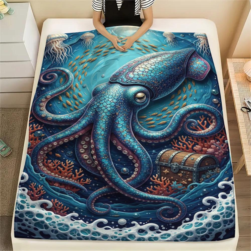Marine Life Print Flannel Blanket,High Quality Comfortable for All Seasons,Home Decor,Warmth and Comfort,Perfect for Christmas Gifts