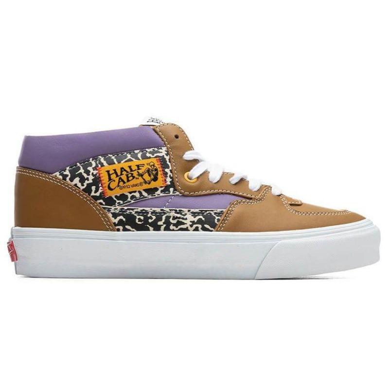 Vans Half Cab Vault EF VLT LX unisex canvas casual lightweight breathable mid-top skate shoes brown purple cow print VN0A5HZV9N3