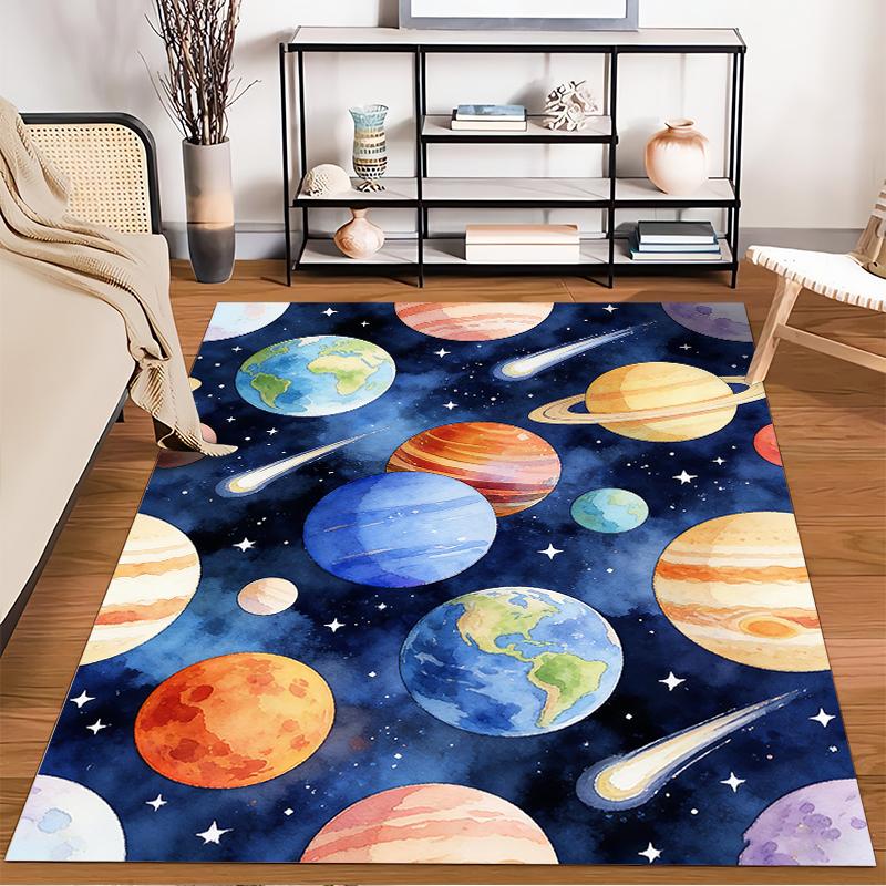Colorful Space-Themed Carpet with Planets, Stars, and Comets Design Suitable for Use As an Anti-slip for Living Room Bedroom Sofas