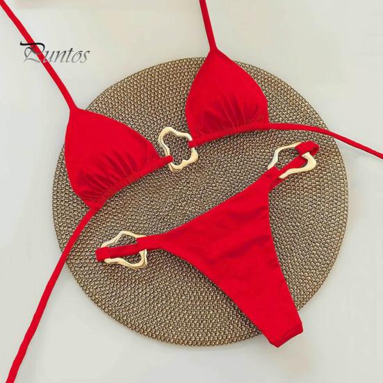 2Pcs/Set Women Bikini Set Sexy Solid Color Halter Bra High Waist Swimming Briefs Set Split Beach Swimwear