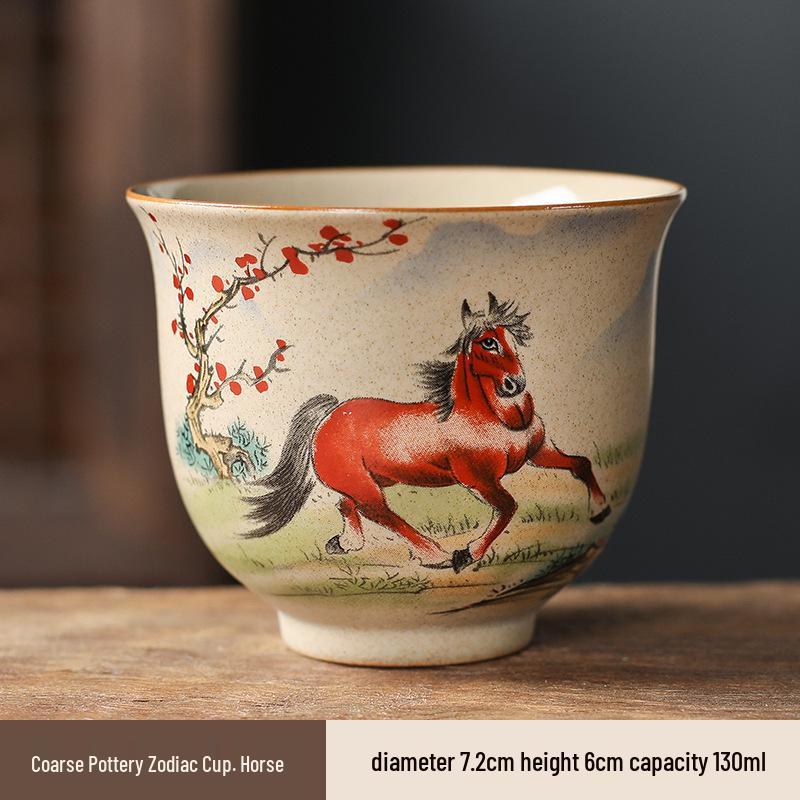 Hand-Painted Zodiac Tea Tasting Cup Set - Retro Style Chinese Handmade Master Cups