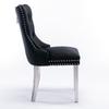Modern, Tufted Solid Wood Velvet Upholstered Dining Chair with Chrome Stainless Steel Plating Legs,Nailhead Trim,Set of 2,Black and Chrome, DE1701BK