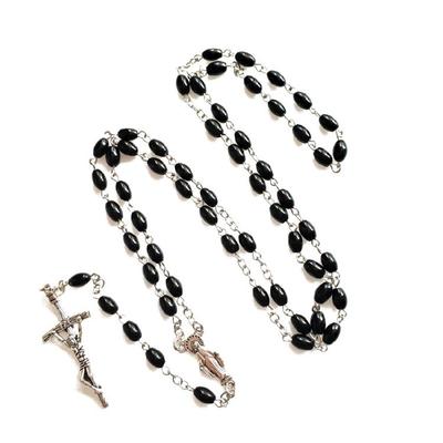 Crystal Beads Rosary Catholic Necklace Medal Crucifix Pendant Oval Bead Necklace