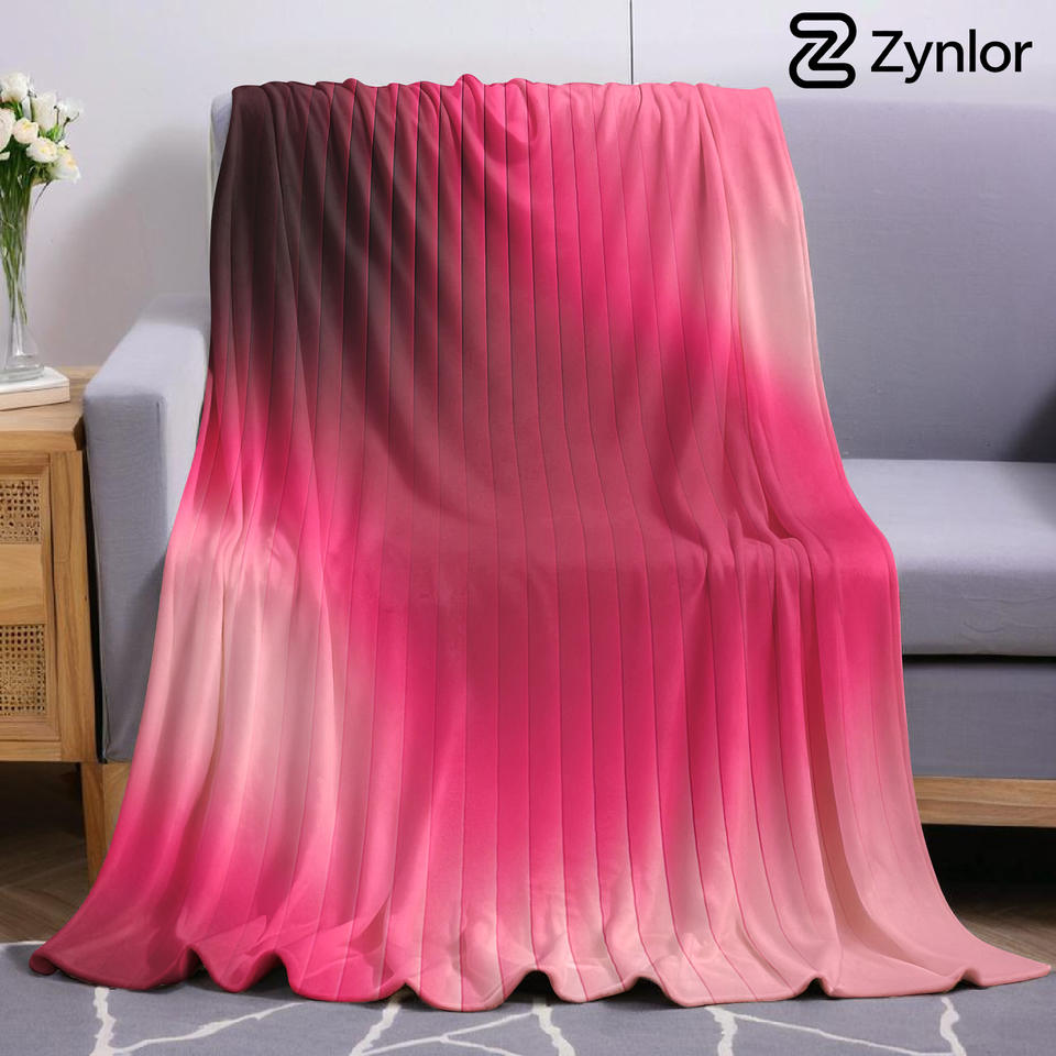 Pink Gradient Vertical Stripe Cartoon Anime Print Flannel Blanket Soft Warm Throw for Kids Bedroom Sofa Bed Christmas Office Car