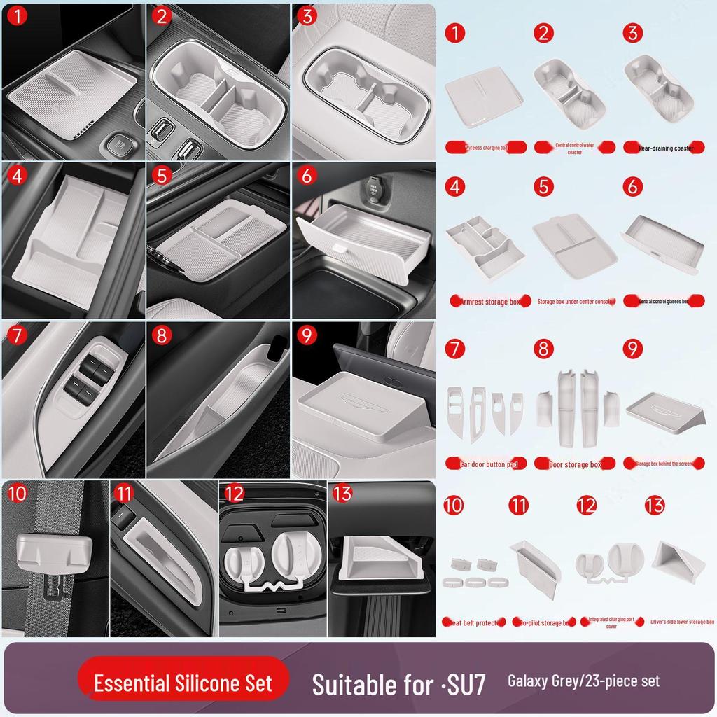 Silicone Mats for Xiaomi SU7/YU7: Center Console, Water Cups, and Essential Car Accessories.