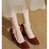 2025 New French-Style Women's Wedding Shoes - Bowknot Fairy Bridesmaid Shoes, Two-Way Wear Block Heel, Comfortable Non-Tiring Feet, StyleXCY34-888-200