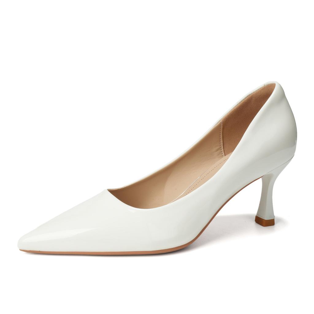 Nude high heels women's autumn patent leather waterproof table sexy temperament commuting single shoes dress pointed
