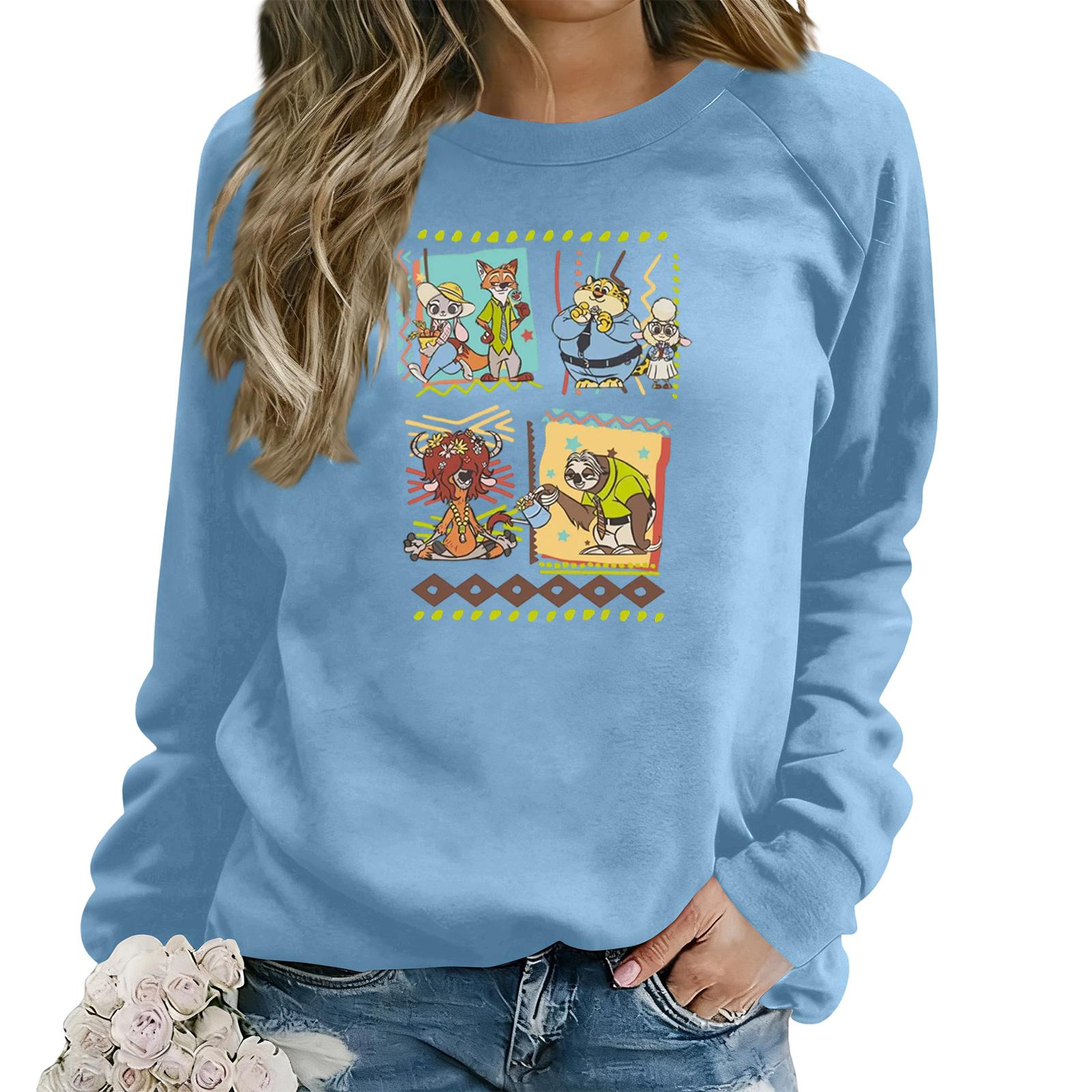 

Women s Fashion Casual Long Sleeve Loose Printed Sweatshirt L синій