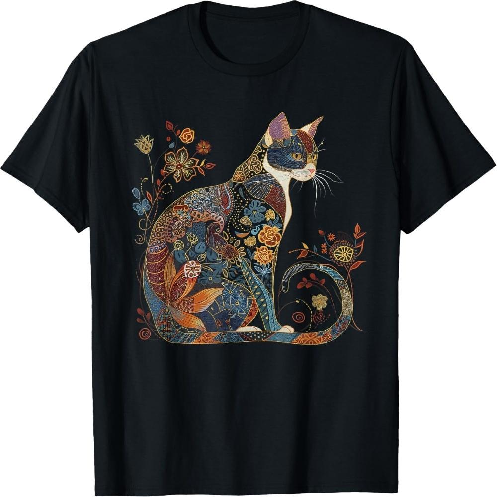 

Cat Colorful Floral Patterns Vintage Flowers Art Cat Lover T-Shirt1 XXXXXL чёрный