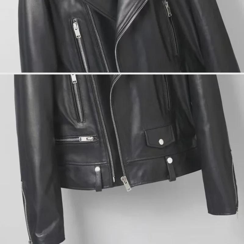 Women's Slim Fit Vegetable-Tanned Leather Motorcycle Jacket - Spring/Autumn 2024