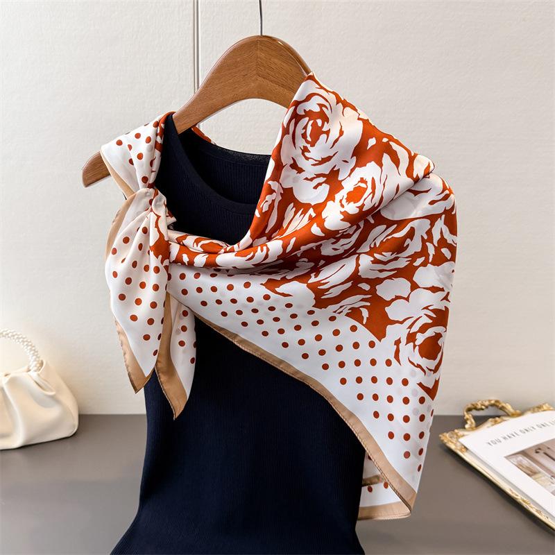 

French Elegant Imitation Silk High-End Printing Large Square Scarf Silk Scarf Shawl Headscarf Neck Protection Scarf Decorative Women S Scarf 90*90cm