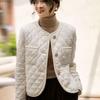Women's Short Diamond Pattern Cotton-Padded Jacket - Layered Casual Loose Fit, 2025 Autumn/Winter