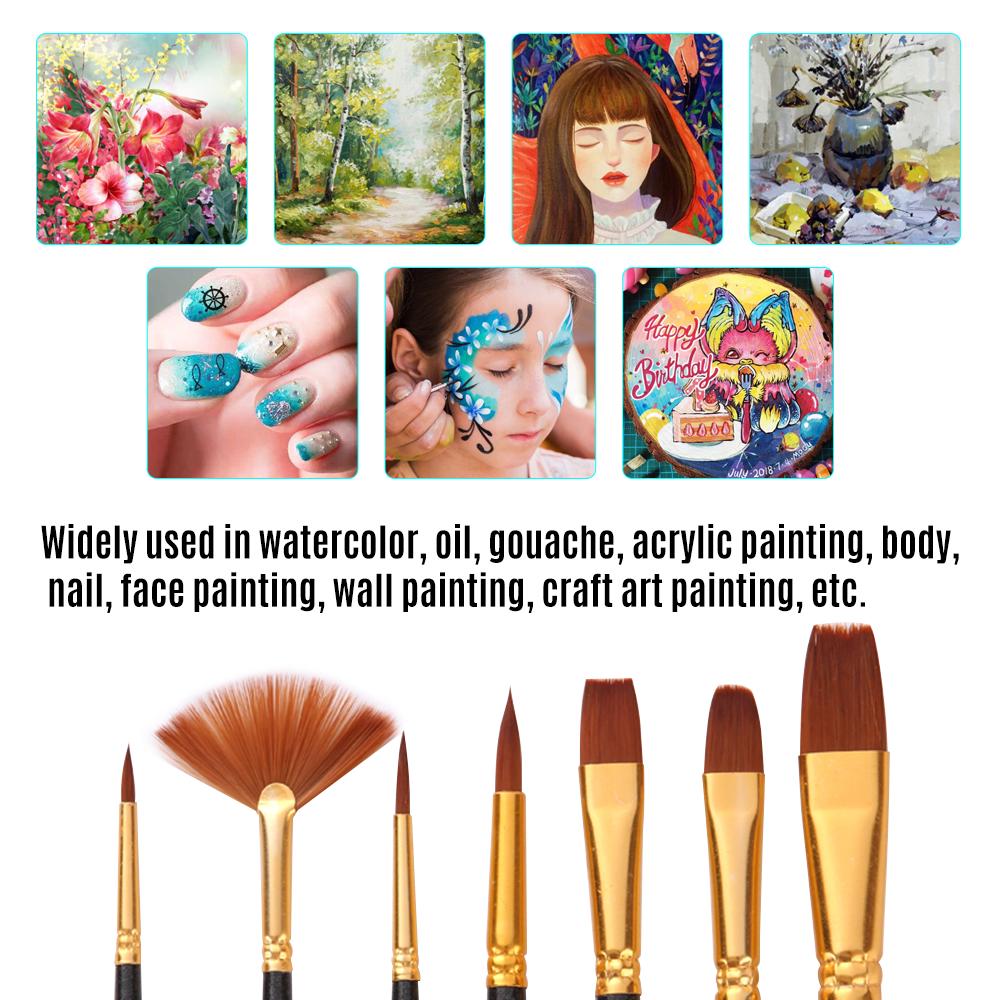 7pcsCelsiusset Art Paint Brushes Set Round & Flat & Filbert & Fan Tips Professional Drawing Paintbrushes Nylon Hair Wooden Handle for Watercolor Acryl