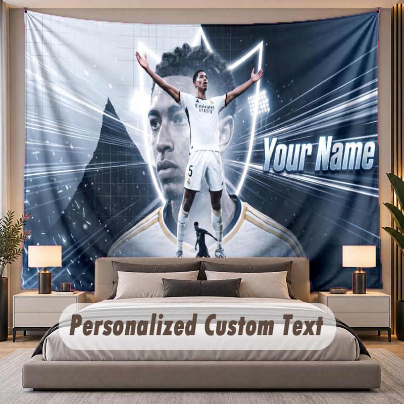 Custom Name Text Tapestry Jude Bellingham Personalized Polyester Wall Tapestry For Bedroom And Room