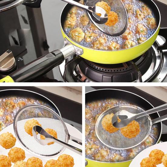 Round Long Handle Stainless Steel Colander Oil Filter Fried Food Grid Scoop