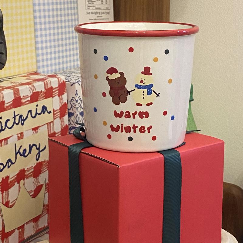 

Подарочная коробка, красный рождественский снеговик, керамический мультяшный медведь, чашка для воды, подарочная чашка для кофе. 350ml