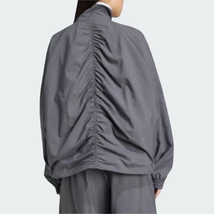 adidas Originals Logo Streifen Bequeme Zip-Up Stehkragen Jacke Damen Jacke Dunkelgrau JY8879