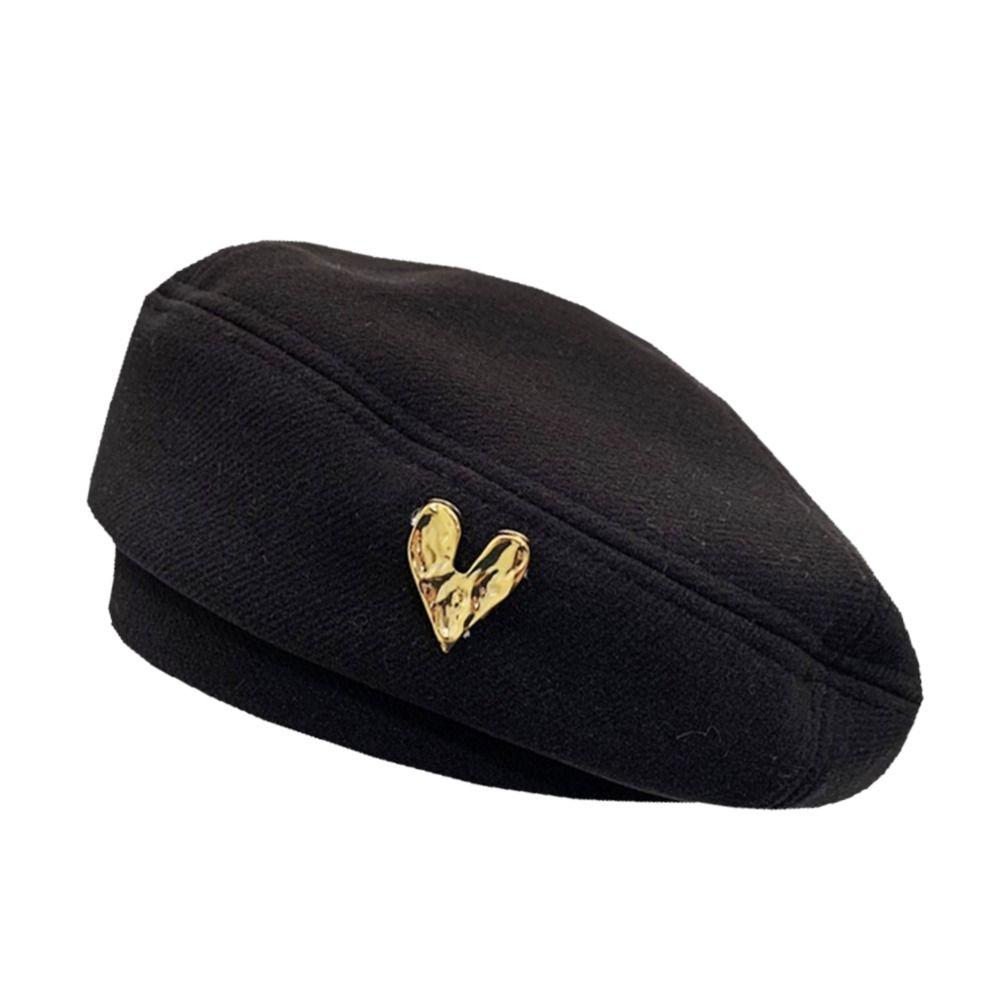 Breathable Vintage Heart Berets Woolen Love Painter Hat Elegant Women Beanies Cap