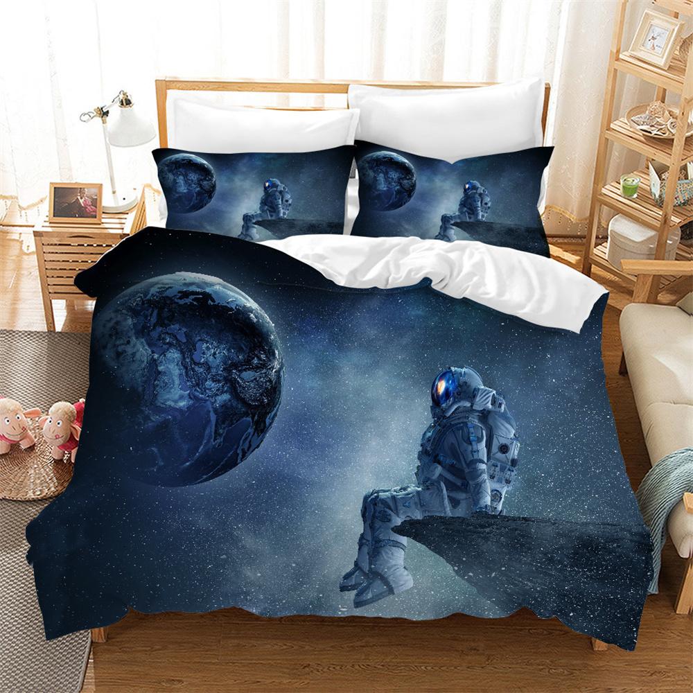 3D Astronaut Bettbezug Set Galaxie Stern Bettwäsche Set Polyester Bettdeckenbezug Mädchen Kinder Schlafzimmer Dekor King Size mit Kissenbezug