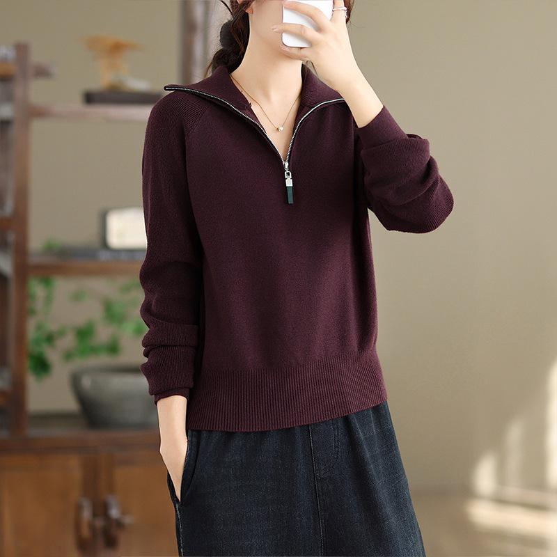 Autumn/Winter 2025 Women's High Neck Zipper Knit Sweater - Japanese Korean Style