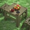 Portable Plastic Folding Table & 2 Stools Set
