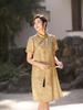 Elegant Golden Qipao-Style Dress: Silk Brocade with Gold Thread