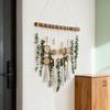 Bohemian Artificial Plants Hanging Tapestry, Handmade Tapestry with Wooden Beads Chips, Living Room Bedroom Wall Art Decoration