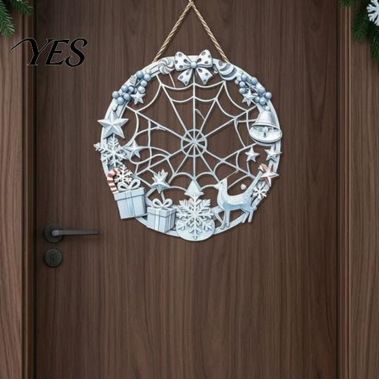 Poplar Wood Decor Christmas Door Sign, Double Sided Hanging Wooden Plaque for Front Door, Winter Holiday Party Supplies Rustic Wall Decoration Indoor