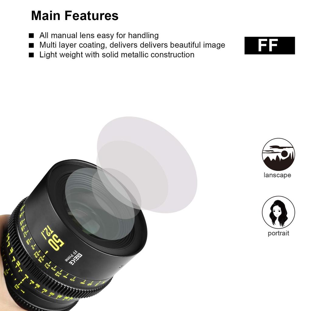 MEKE 50mm Full Frame Manual Focus Cinema Lens CanonMEKE 50mm Full Frame Manual Focus Cinema Lens for Canon RF Mount Cameras For RF Mount Cameras T2.1