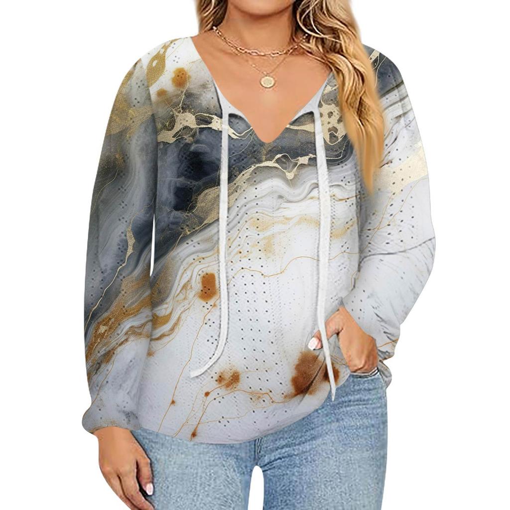 Women's Fashion Printed Casual V-Neck Long Sleeve Top