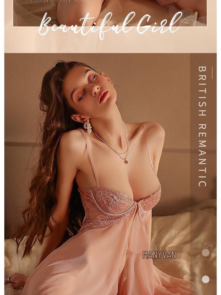 Man Yan Lace Underwire Push-Up Camisole Nightgown Set