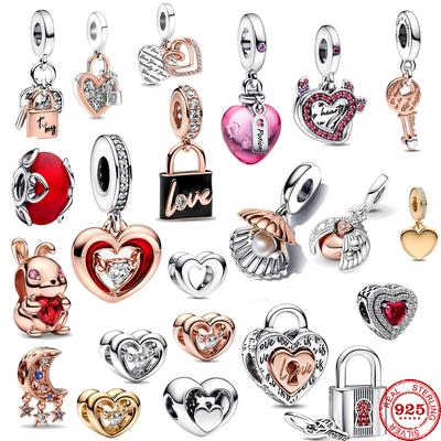 New 925 Silver Red Murano Glass Heart Lock Charm Bead for DIY Pendant Bracelet Jewelry Making