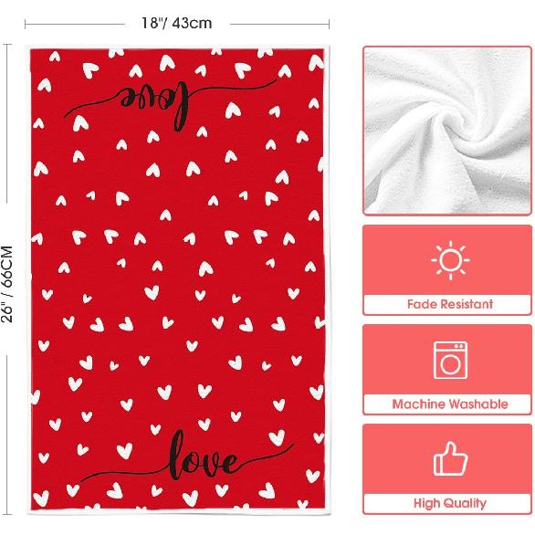 Artoid Mode Red Heart Love Kitchen Towels Dish Towels, 18x26 Inch Anniversary Wedding Farmhouse Decoration Hand Towels Set of 2