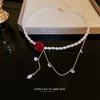 Rose Zircon Pearl Necklace Women's Collarbone Chain Retro Niche Design High-end Neck Chain Temperament Accessories