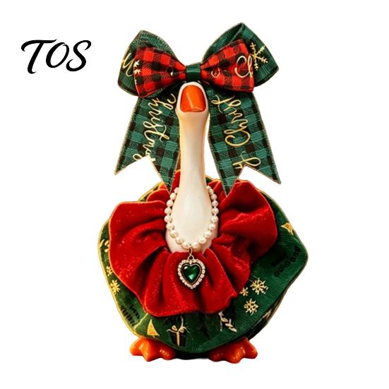 Winter Goose Costume Christmas Cute Desk Outfits, 7 Inch Mini Wreath Clothes with Bow Holiday Ornaments for Statues Tie Headwear And Faux Pearl