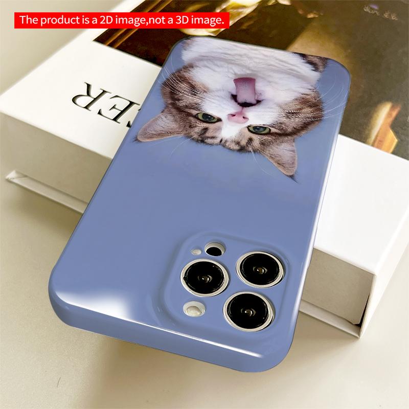 2DFlat Tongue-Out Tabby Cat Phone Case All Inclusive Film Hard iPhone Case, Compatible with iPhone 18 Pro Max 17 16 15 14 13 12 11