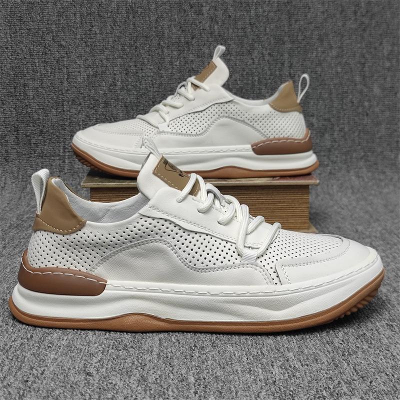 Soft leather men's shoes 2025 summer new hollow holes breathable versatile lightweight trend men's sports and leisure sandals