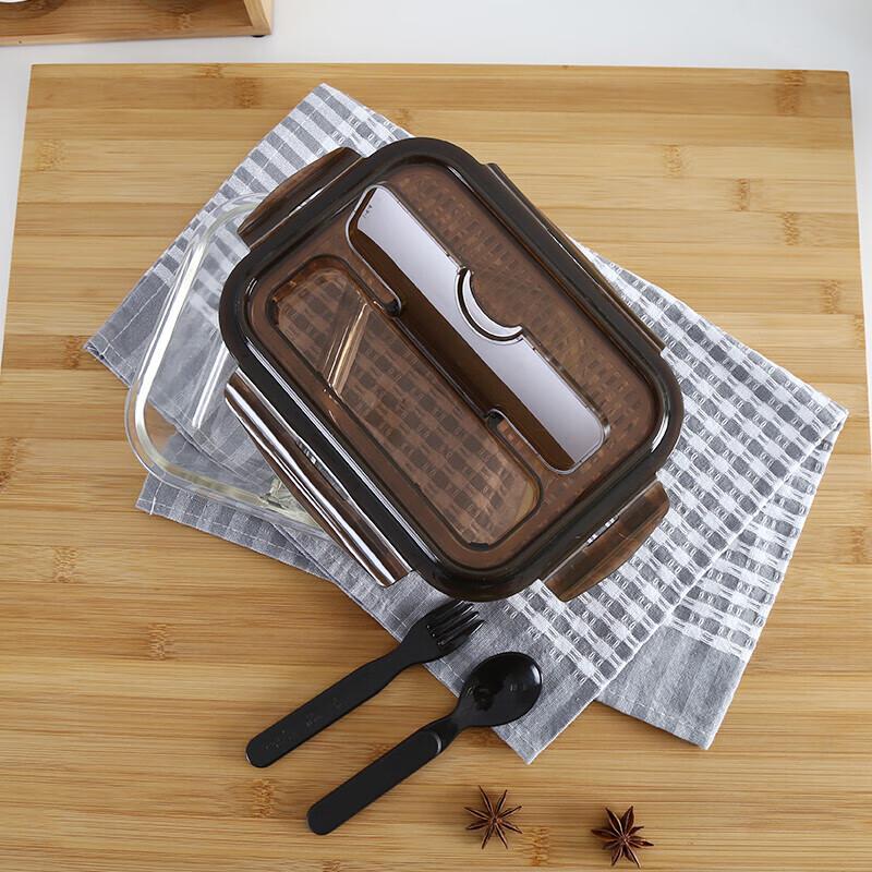 LOCK&LOCK Rectangular Divided Glass Lunch Box with Cutlery