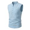 Ärmelloses Henley-Hemd für Herren aus Leinenmischung mit Brusttasche, Mehrfarbig, Lässiges Sommer-Tanktop
