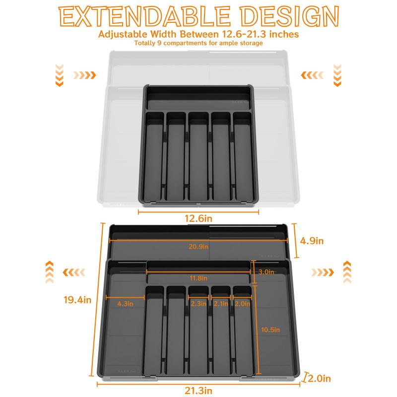 Förvaringslåda för bestick, justerbart bestickställ, utdragbar plastlåda för förvaring