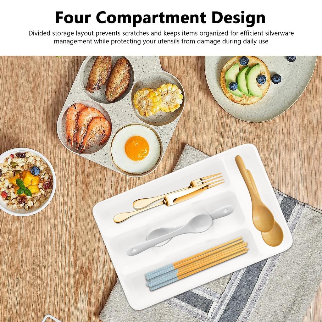 Silverware Drawer Organizer Flatware Organizer Compact Holder with 4 Compartment for Forks Cooking Kitchen Cabinet Countertop