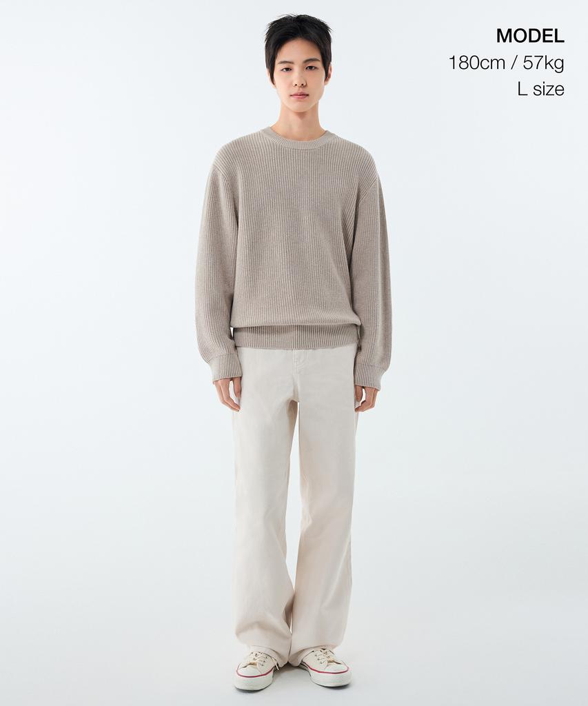 MUSINSA STANDARD Cotton Ribbed Crew Neck Knit [Oatmeal]