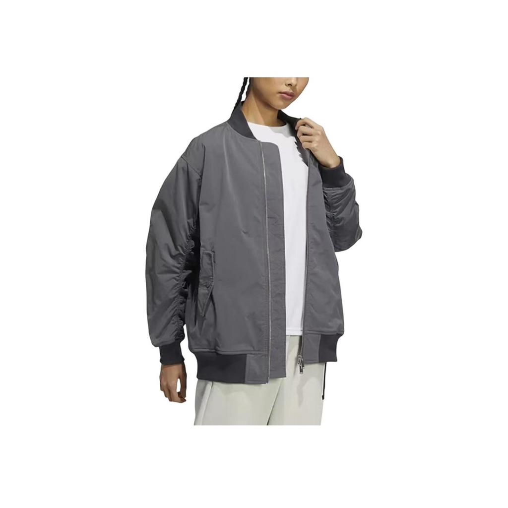 Adidas Neo Solid Color Print Logo Zip-Up Warm Jacket Women Jackets Grey IB2763