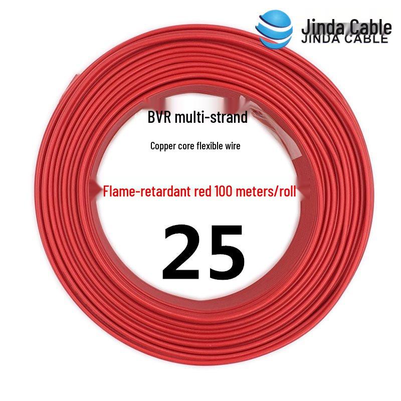 Jinda BVR Flame Retardant Single Core Multi-Strand Copper Wire 10/16/25mm² - Home & Industrial Use.