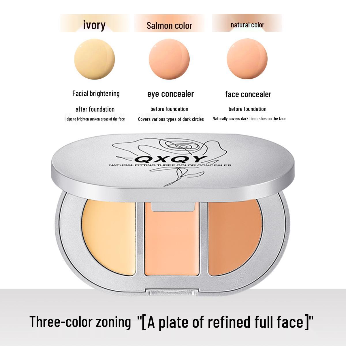 

QXQY Three-Color Concealer: Seamlessly Covers Dark Circles, Acne Marks, and Spots while Brightening Skin.