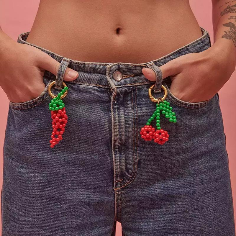 Colorful Beaded Fruit Series Apple Watermelon Bag Charm Pendant Keychain For Women Girls Bag Decoration Accessories