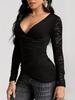 2024 Autumn/Winter Slim Fit Solid Color T-Shirt with Lace Sleeves for Women