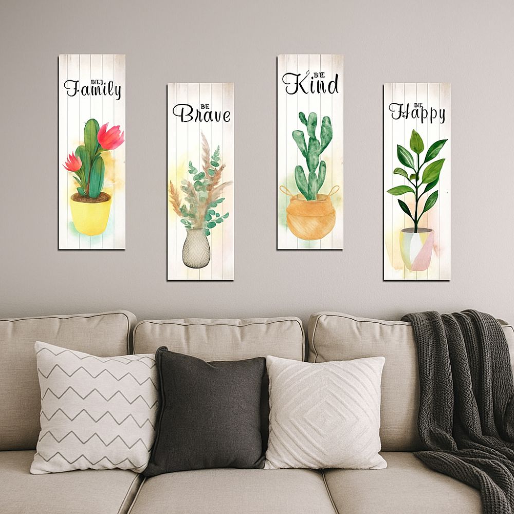 4pcs Wooden Cactus Plants Hanging Sign Wall-mounting Wall Decorative Panel Bar Wall
