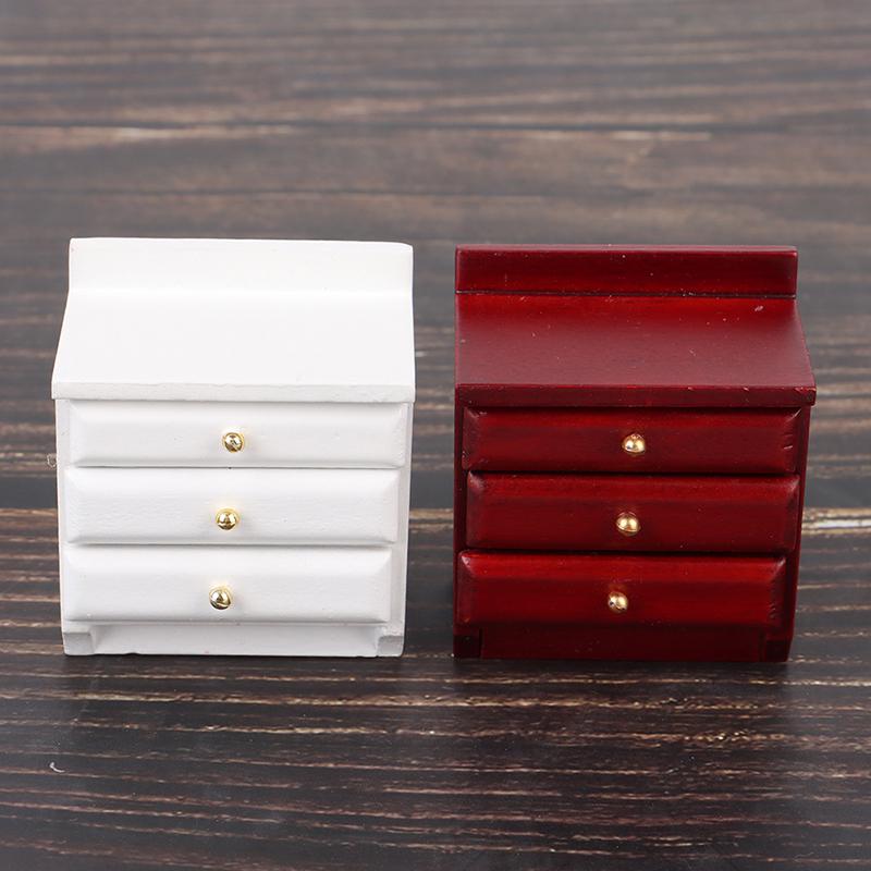1/12 Dollhouse Miniature Wooden Bedside Cabinet Model Furniture Accessories